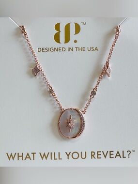 Bomb Party Halo “Bound by Love” Necklace Genuine Moonstone on Rose gold